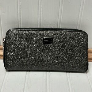 BCBGeneration Shiny Pewter/Gun Metal~Faux Pebbled Leather Zip Around